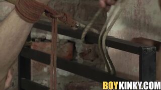 Jock with tats has his ways with young tied up bound twink