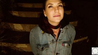 Worshipping dick before hard fuck outdoors