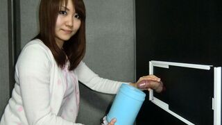 Bombshell lady likes her new, exciting job a lot