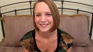 Deep throating teen sucks an 8 inch prick